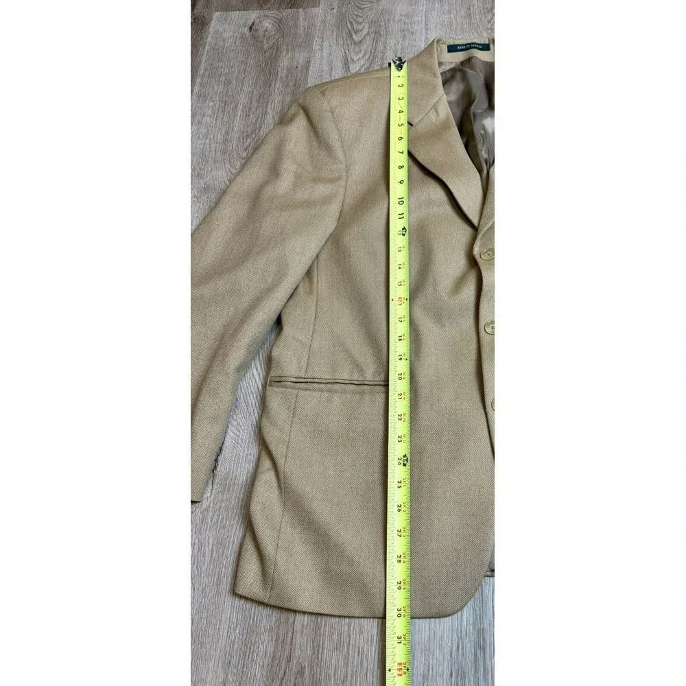 Lauren Ralph Mens Tan Herringbone Blazer Jacket Made in Canada Alpaca Sport Coat